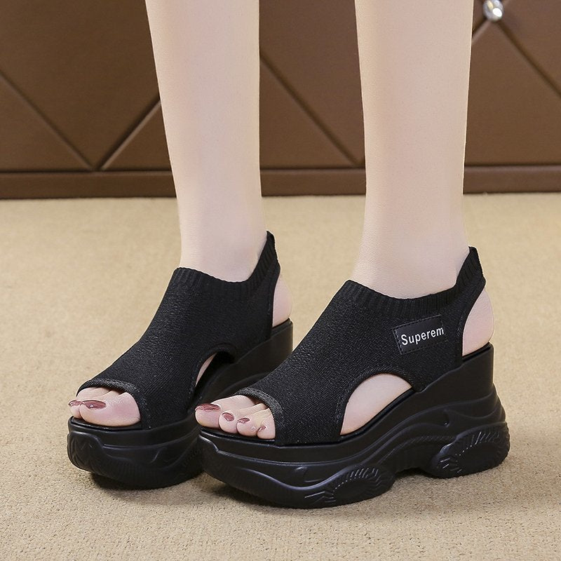Damen nan Plateau-Sandalen mit elastischem Strickschaft und sportlicher Profilsohle Echo Archiv