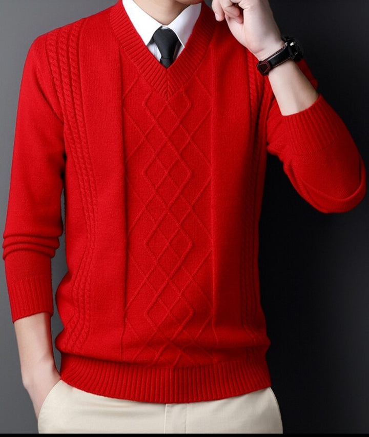 Herren V-Ausschnitt Pullover im modernen Zopfmuster Echoarchiv
