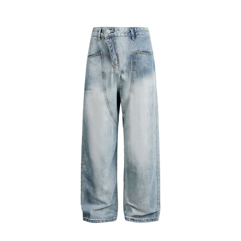 Damen Weite High-Waist Denim-Hose mit geschwungenen Vordertaschen Echo Archiv