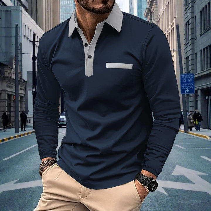 Herren Sportliches Langarmshirt mit kontrastierendem Kragen Echoarchiv