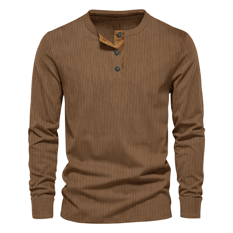 Herren nan geripptes Thermo-Henley mit Kontrast-Knopfleiste und Rippbündchen Echo Archiv