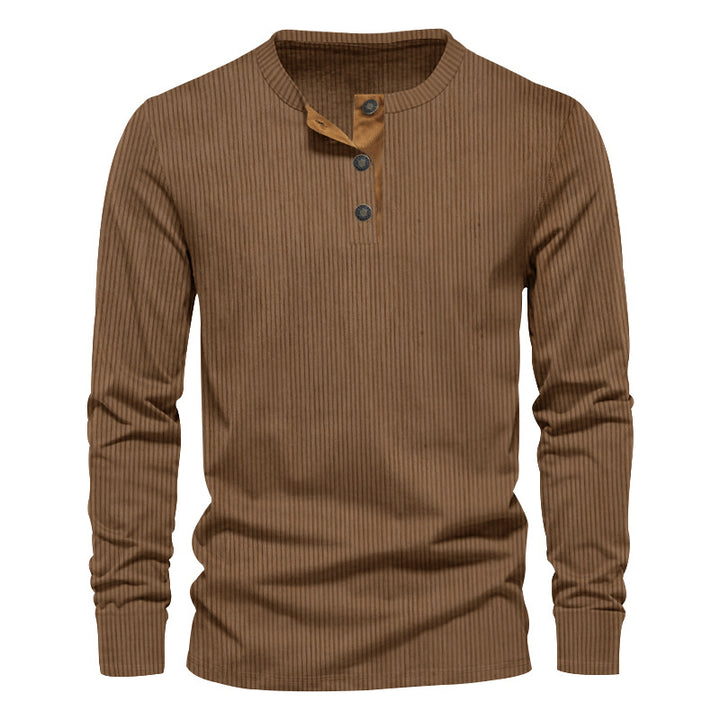 Herren nan geripptes Thermo-Henley mit Kontrast-Knopfleiste und Rippbündchen Echo Archiv