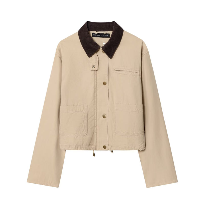 Damen Cropped-Workjacke mit Cordkragen, aufgesetzten Taschen und Tunnelzug Echoarchiv