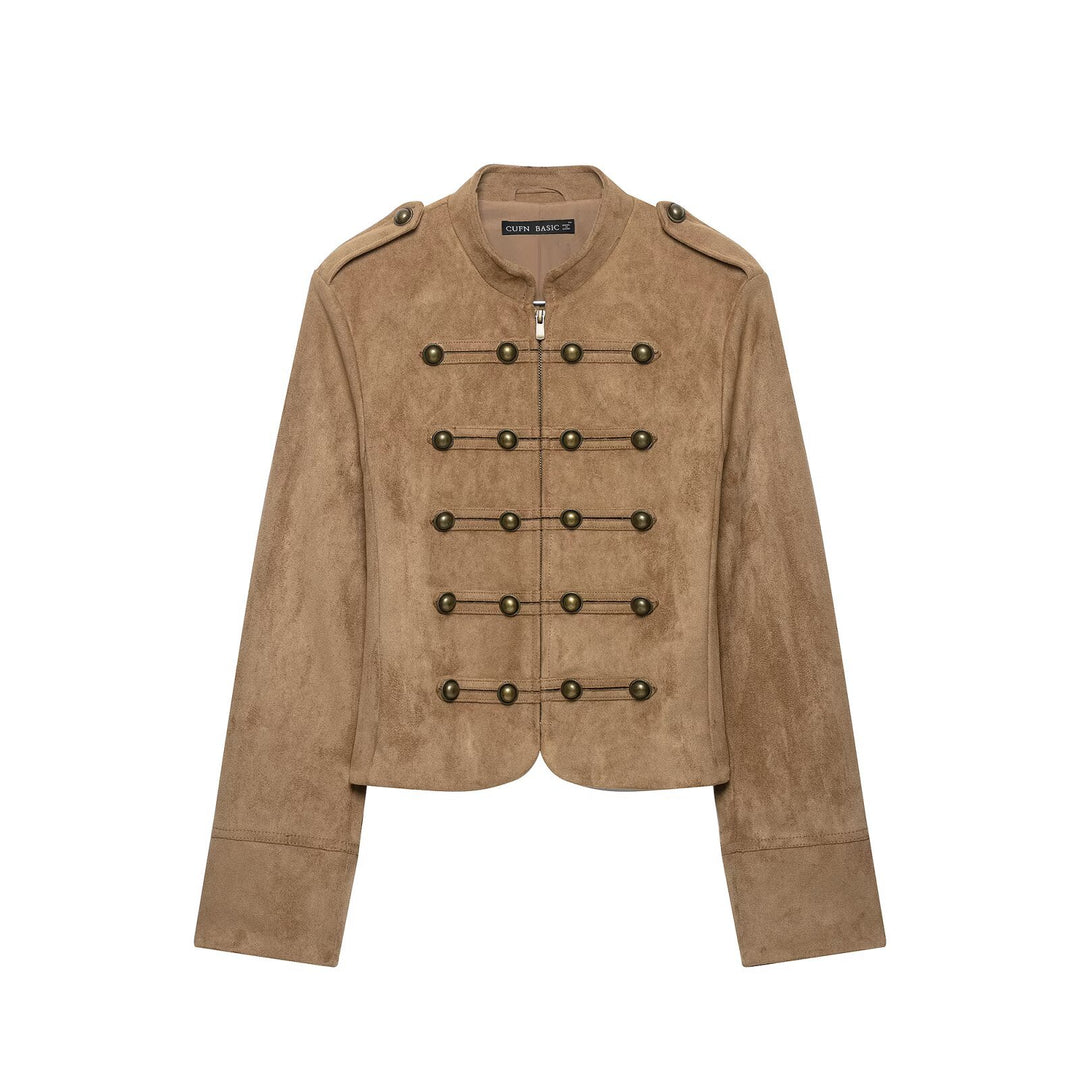 Damen Kavallerie-Bolero in Velourslederoptik mit dekorischer Knopfreihe Echo Archiv