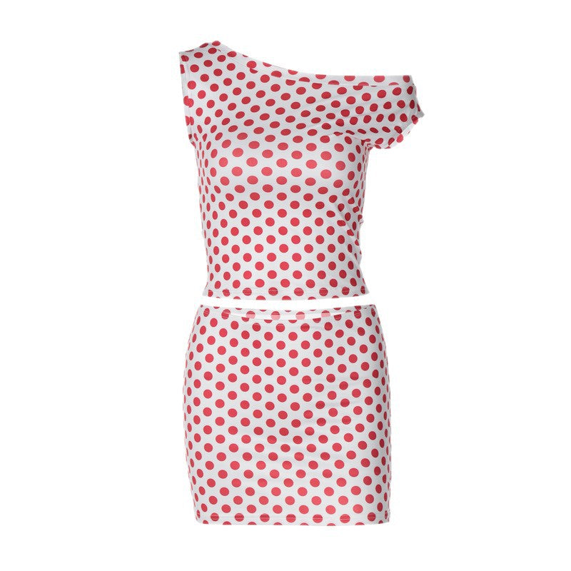Damen figurbetontes Minikleid mit asymmetrischem Ausschnitt und gepunktetem Design Echo Archiv