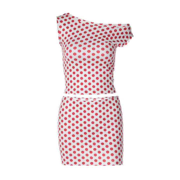 Damen figurbetontes Minikleid mit asymmetrischem Ausschnitt und gepunktetem Design Echo Archiv