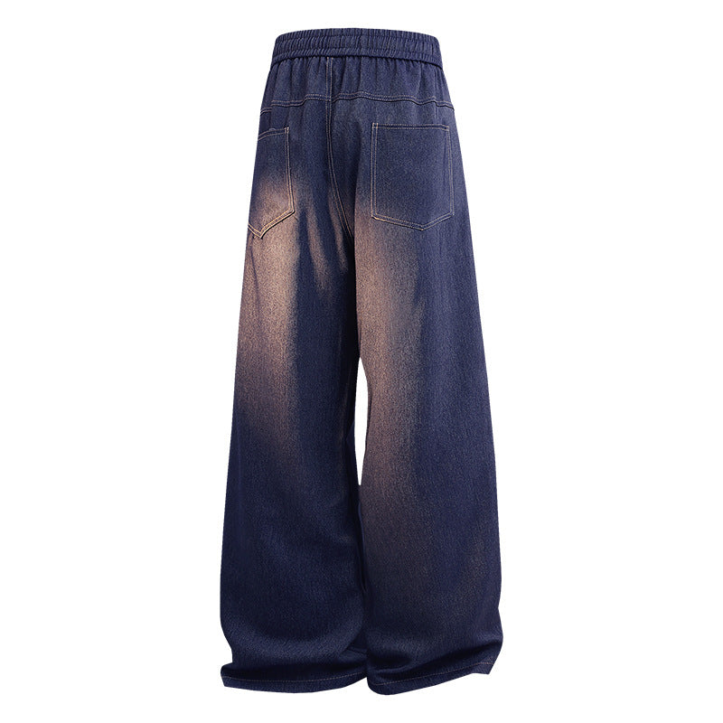 Damen Weite Denim-Hose mit elastischem Bund, Tunnelzug und vertikalen Ziernähten Echoarchiv