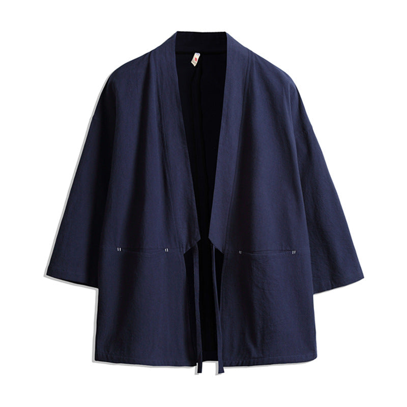 Unisex nan lässige Kimono-Jacke aus leichtem Baumwollmix mit weiter Passform und Bindegürtel Echo Archiv