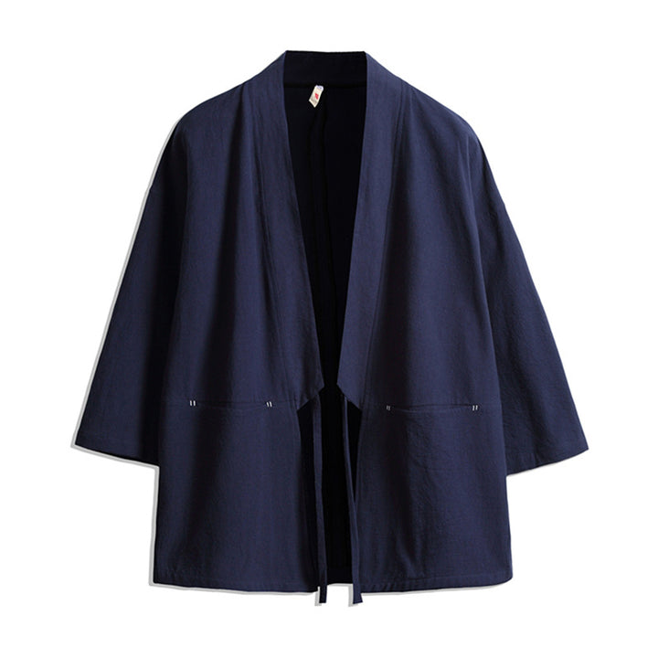 Unisex nan lässige Kimono-Jacke aus leichtem Baumwollmix mit weiter Passform und Bindegürtel Echo Archiv
