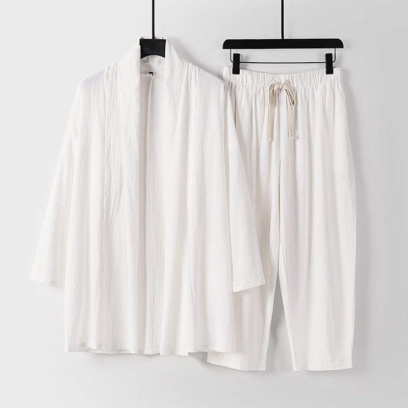 Unisex Lockeres Kimono-Lounge-Set aus leichter Baumwollmischung mit Schalkragen und Kordelbundhose Echoarchiv