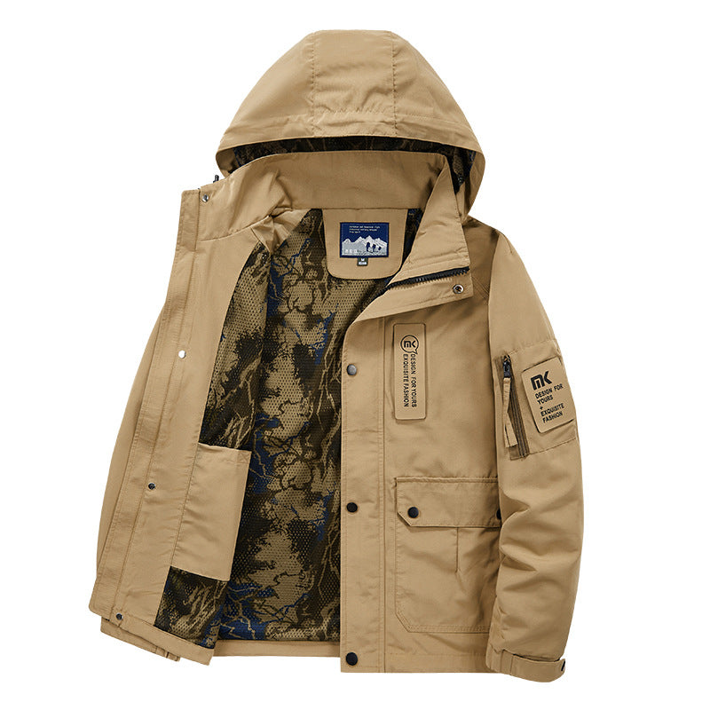 Herren Kapuzen-Fieldjacke mit Camouflage-Netzfutter und wasserabweisender Utility-Außenlage Echoarchiv