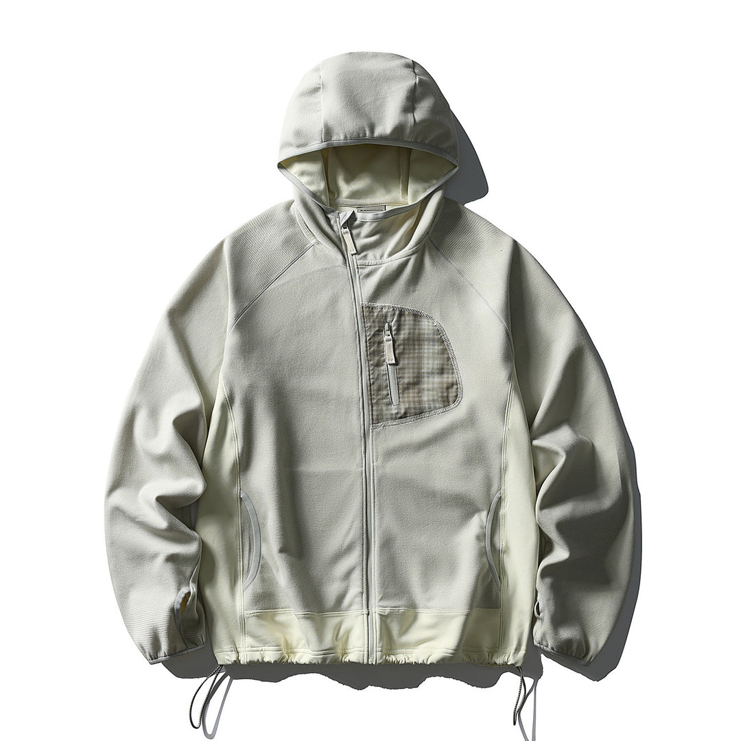 Unisex Leichte Tech-Fleece Kapuzenjacke mit Frontreißverschluss, Brust-Zip-Tasche und Kordelzugsaum Echoarchiv