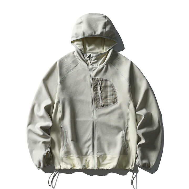 Unisex Leichte Tech-Fleece Kapuzenjacke mit Frontreißverschluss, Brust-Zip-Tasche und Kordelzugsaum Echoarchiv