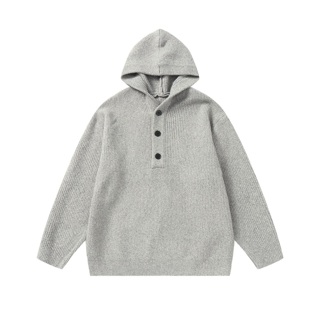 Unisex Gerippter Strick-Hoodie mit Halbknopfblende und Oversize-Schnitt Echoarchiv
