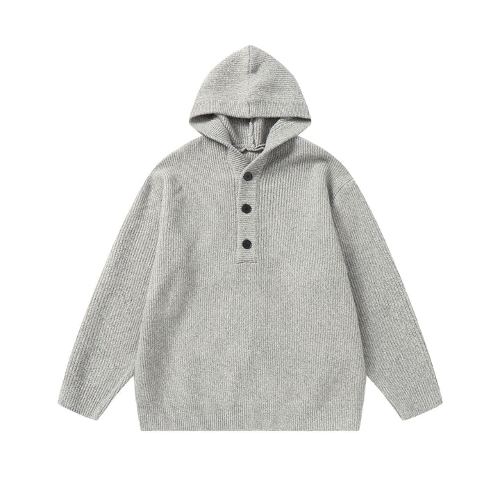 Unisex Gerippter Strick-Hoodie mit Halbknopfblende und Oversize-Schnitt Echoarchiv