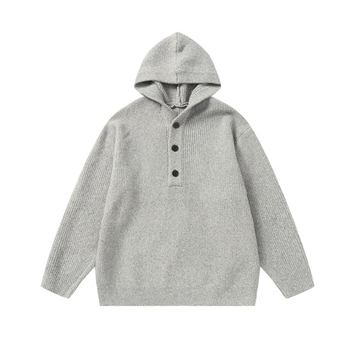 Unisex Gerippter Strick-Hoodie mit Halbknopfblende und Oversize-Schnitt Echoarchiv
