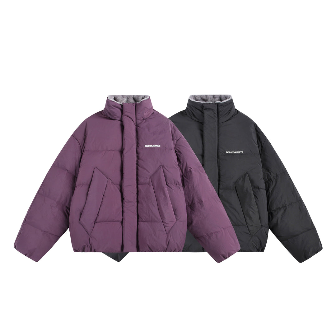 Damen Oversize Steppjacke mit hohem Plüschkragen und Windschutzleiste Echoarchiv