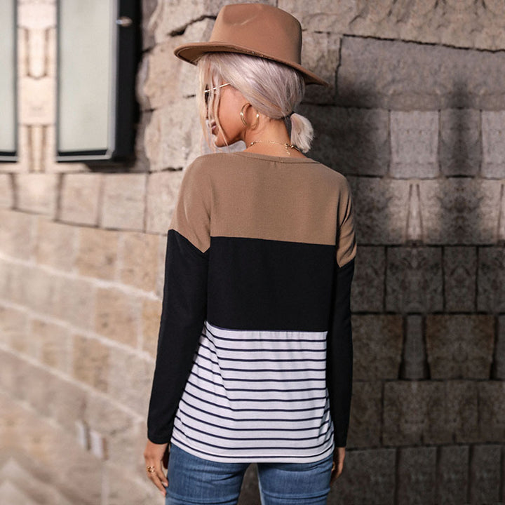 Damen Leichtes Rundhals‑Strickshirt mit Waffelstruktur‑Schulter und maritimem Streifenbund Echoarchiv
