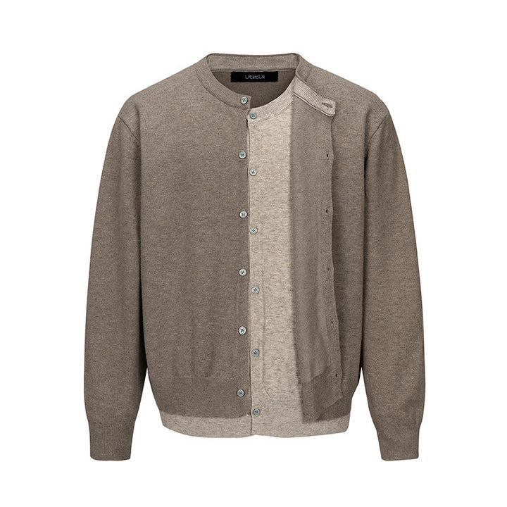 Herren Feinstrick-Cardigan mit zweilagiger Optik, Rundhalsausschnitt und durchgehender Knopfleiste Echo Archiv