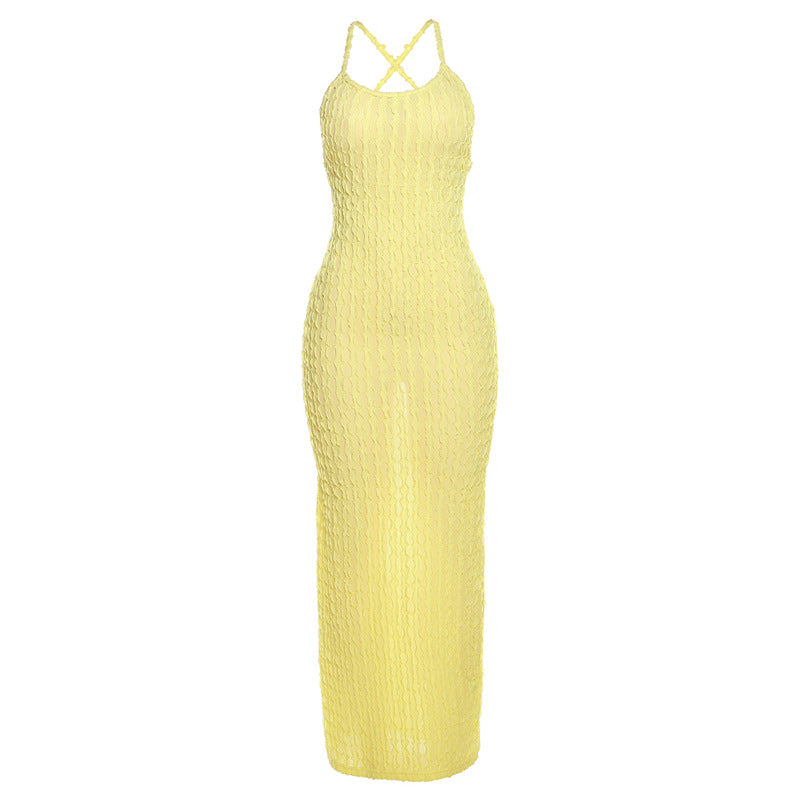 Damen Transparente Maxikleid mit Kreuzträgern und strukturiertem Design Echo Archiv