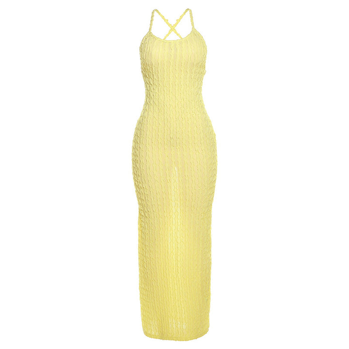 Damen Transparente Maxikleid mit Kreuzträgern und strukturiertem Design Echo Archiv
