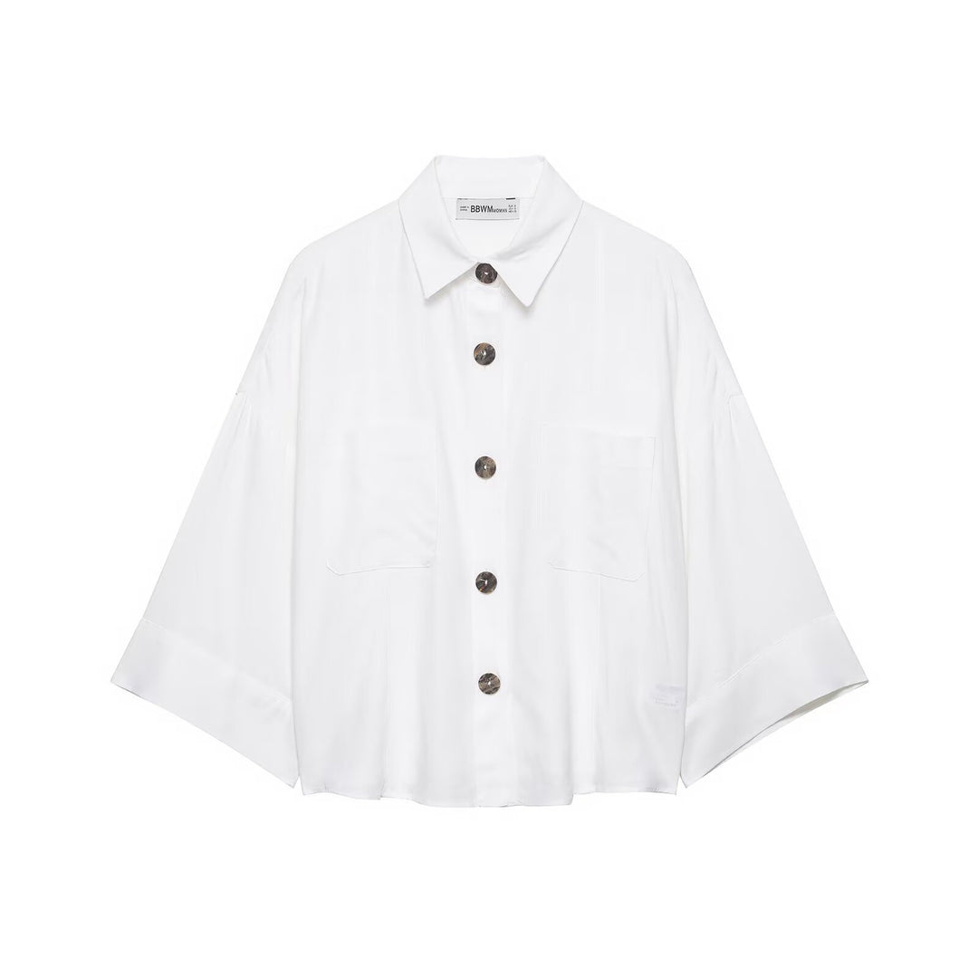 Damen Oversized Hemdjacke mit weiten Kimonoärmeln und großen Hornknöpfen Echo Archiv