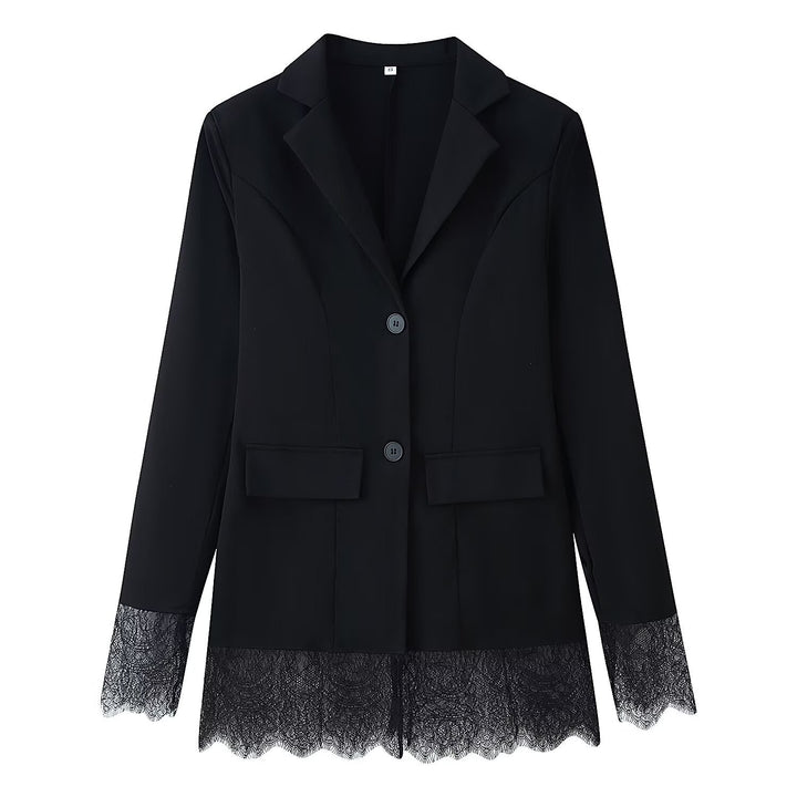 Damen Taillierter Einreihiger Blazer mit Spitzensaum und Spitzenmanschetten Echo Archiv