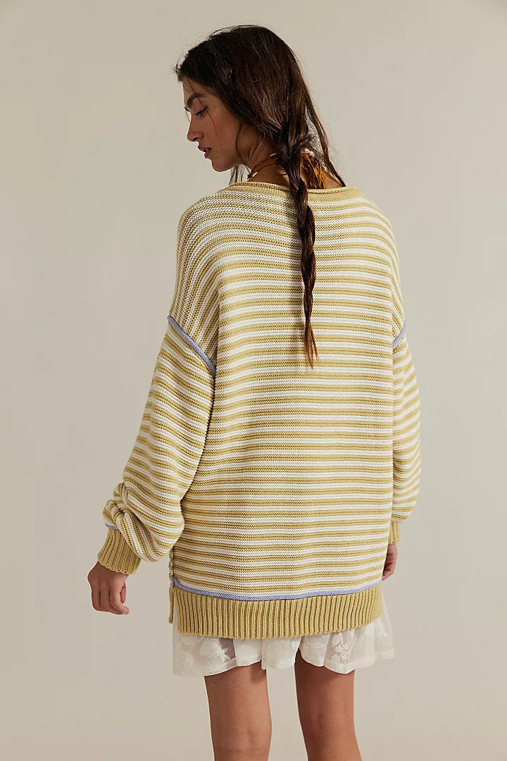Damen Oversize Ringelstrickpullover mit weitem Schnitt, Bündchen & kontrastierenden Paspeln Echoarchiv