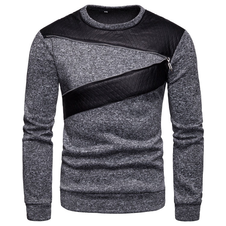 Herren stylischer Sweatpullover mit asymmetrischem Leder-Einsatz Echoarchiv
