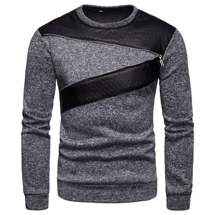 Herren stylischer Sweatpullover mit asymmetrischem Leder-Einsatz Echoarchiv