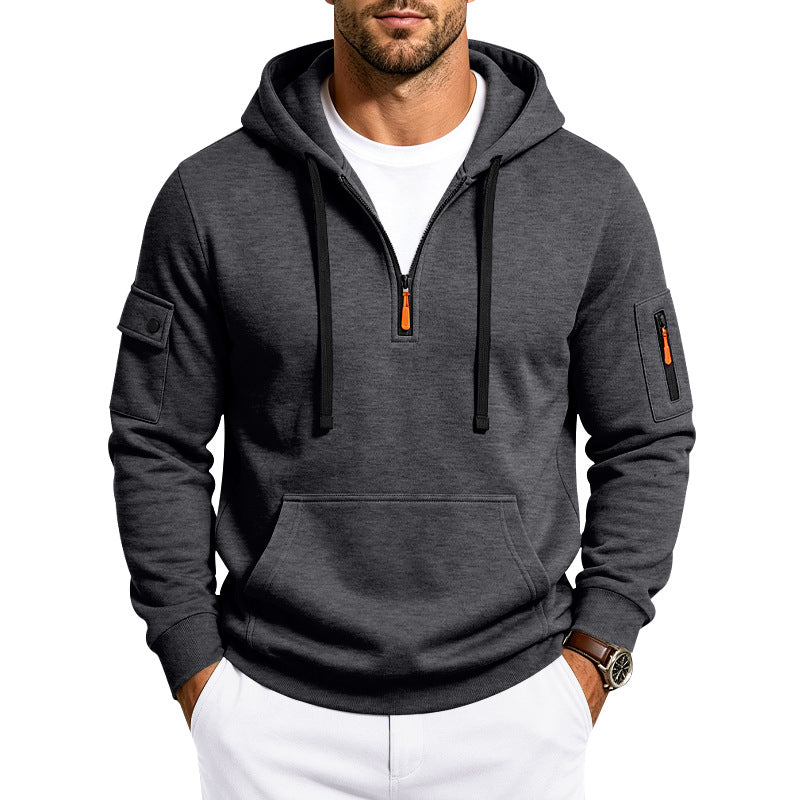 Herren Utility-Halbzip-Kapuzenpullover mit Ärmel-Taschen und Kängurutasche Echoarchiv