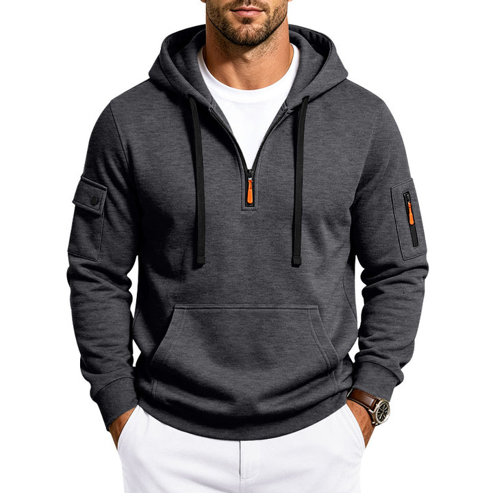 Herren Utility-Halbzip-Kapuzenpullover mit Ärmel-Taschen und Kängurutasche Echoarchiv