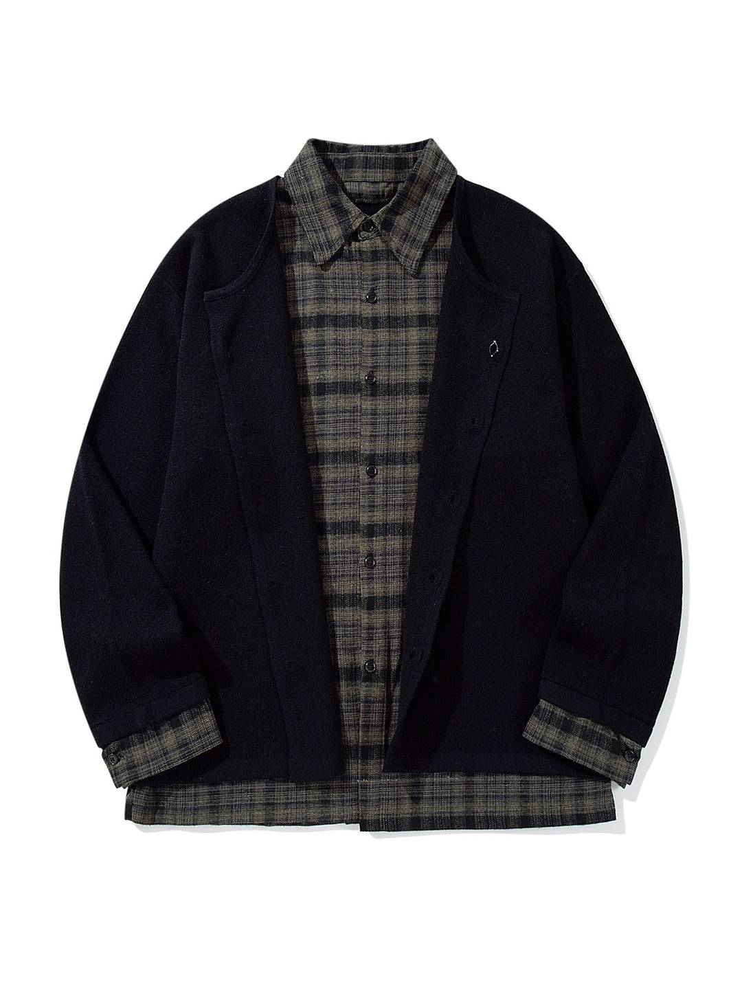 Herren Karierter Flanellhemd-Layer mit offenem Strickcardigan Echoarchiv
