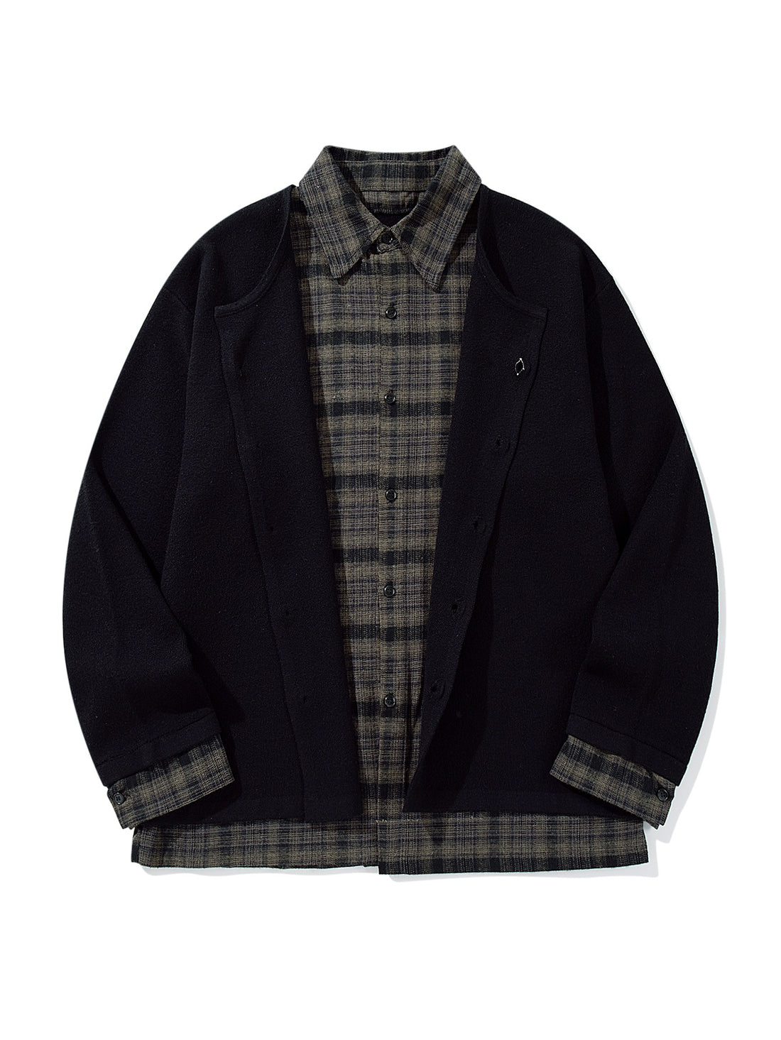 Herren Karierter Flanellhemd-Layer mit offenem Strickcardigan Echoarchiv