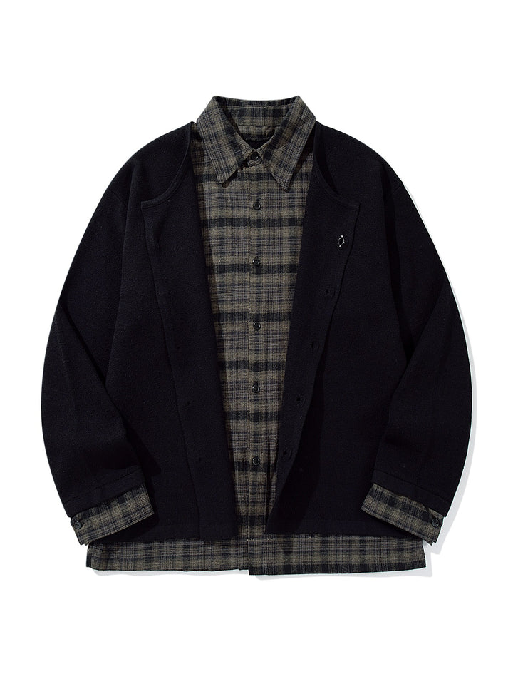 Herren Karierter Flanellhemd-Layer mit offenem Strickcardigan Echoarchiv