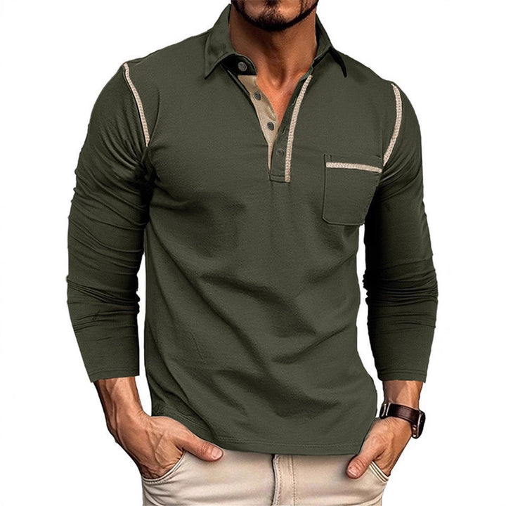 Herren modisches Langarm-Polohemd mit praktischem Brusttasche und eleganten Kontrastdetails Echoarchiv