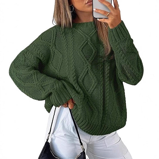 Damen Oversize-Zopfmuster-Pullover aus grobem Strick – Mavelle