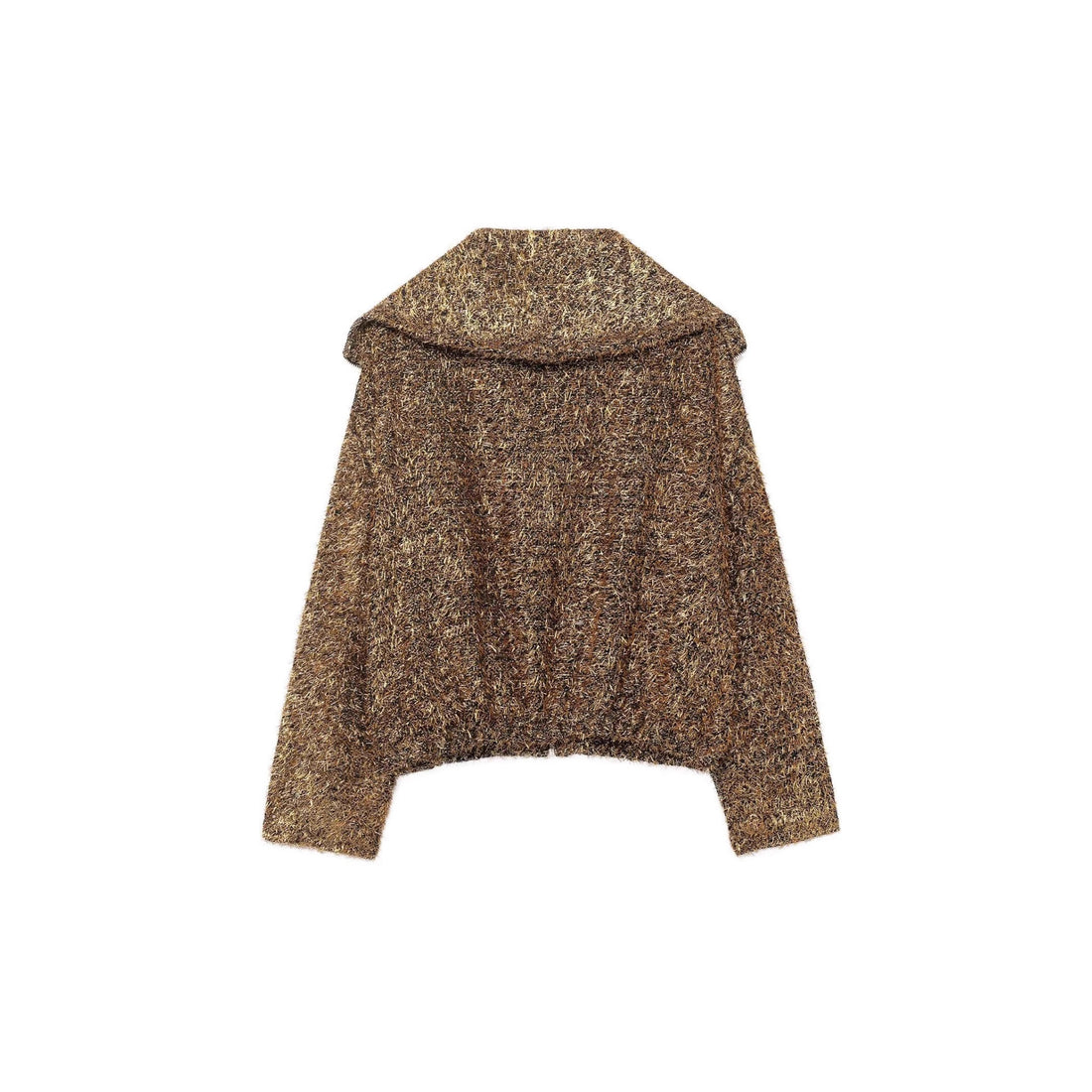 Damen cropped Glitzer-Strickjacke mit Reißverschluss und weitem Schalkragen – Veloura