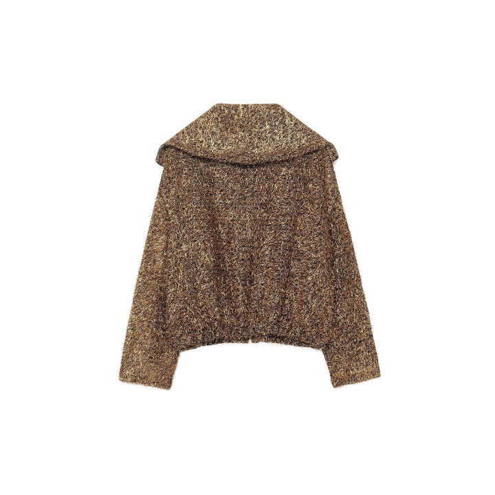 Damen cropped Glitzer-Strickjacke mit Reißverschluss und weitem Schalkragen – Veloura