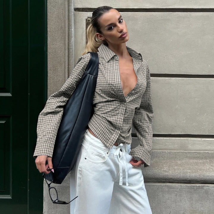 Damen nan taillierte Karobluse mit verdeckter Knopfleiste und geformter Miedernaht Echo Archiv