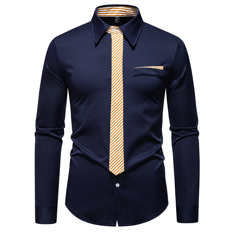 Herren Slim-Fit Businesshemd mit integrierter Krawatten-Optik und Brusttasche Echo Archiv