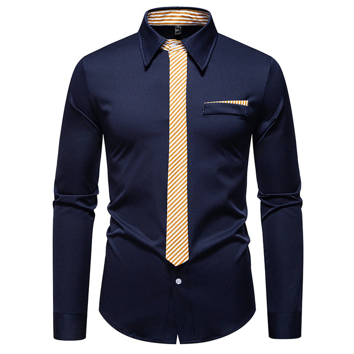 Herren Slim-Fit Businesshemd mit integrierter Krawatten-Optik und Brusttasche Echo Archiv