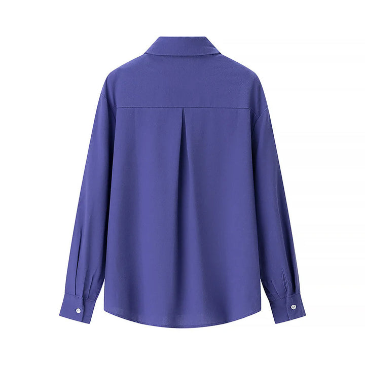 Damen lässige oversized Boyfriend-Bluse mit Hemdkragen, verdeckter Knopfleiste und abgerundetem Saum – Élovi
