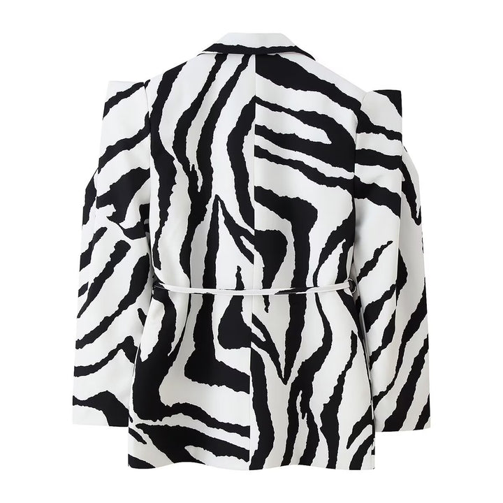 Damen Blazer mit Zebra-Print, tailliertem Bindegürtel und Cut-Out-Schultern Echo Archiv