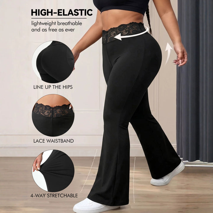Damen Schlaghose mit hohem Spitzenbund, atmungsaktivem Stretch und sculptendem Sitz echoarchiv-