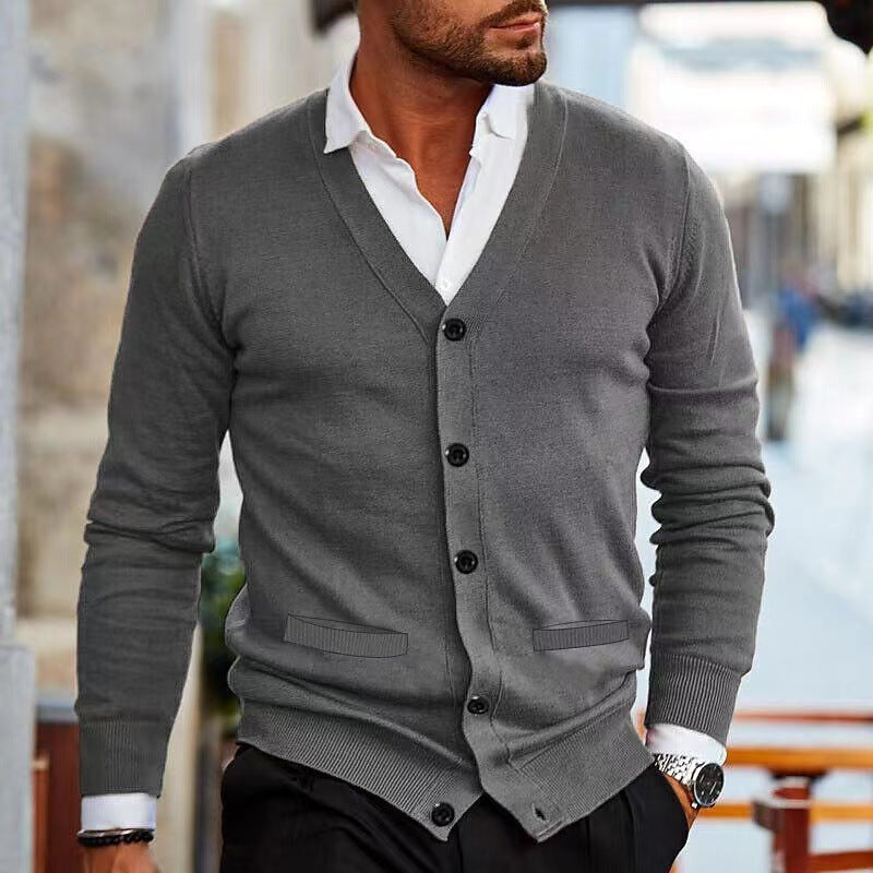 Herren nan Feinstrick V-Ausschnitt Cardigan mit Knopfleiste und Eingrifftaschen Echo Archiv