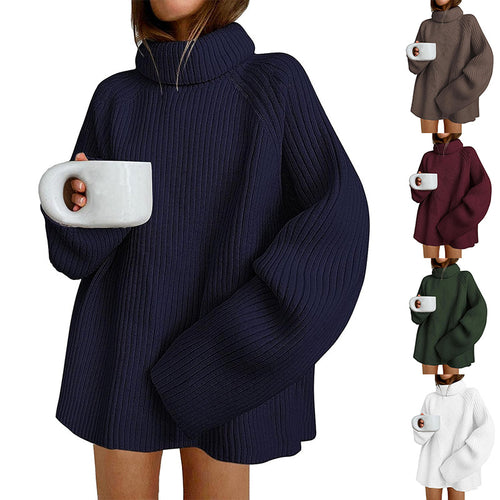 Damen Oversize Pulloverkleid aus Rippstrick mit hohem Rollkragen und voluminösen Ärmeln Echo Archiv