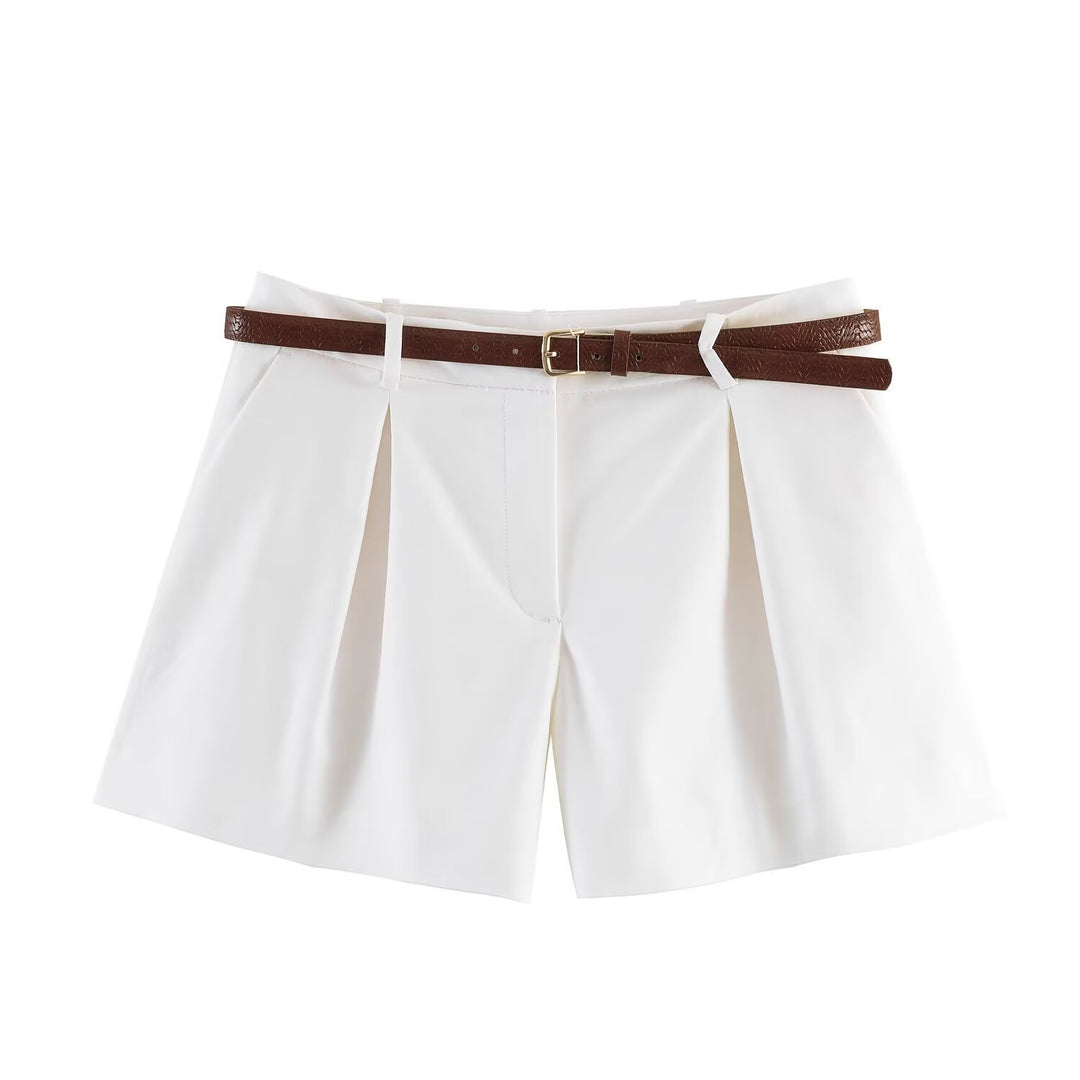 Damen klassische Shorts mit eleganten Falten und Gürtel Echo Archiv