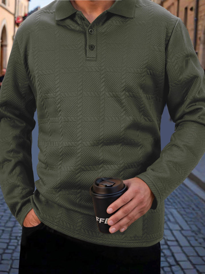 Herren stylisches Langarm-Polohemd mit strukturiertem Design Echoarchiv