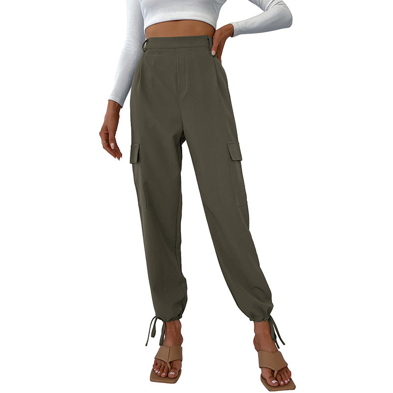 Damen High-Waist Cargo-Joggerhose mit Pattentaschen und Saum-Tunnelzug Echoarchiv